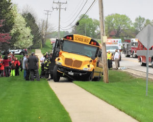 bus that crashed into a utility pole