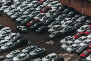bird's eye view of cars parked in a lot