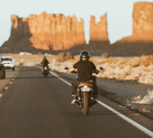 following motorcyclist