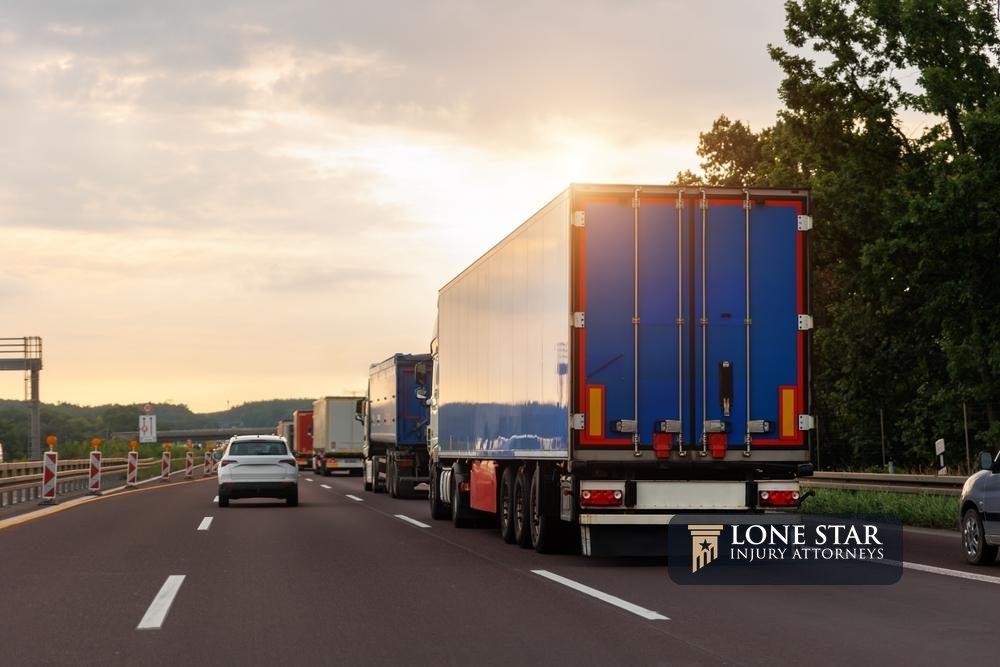 Queue of Trucks on Ukraine-Poland Border traffic jam at Sunset During Protest Roadblock